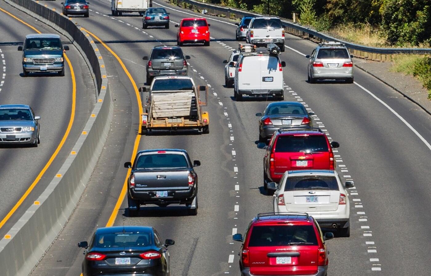 Heavy freeway traffic.