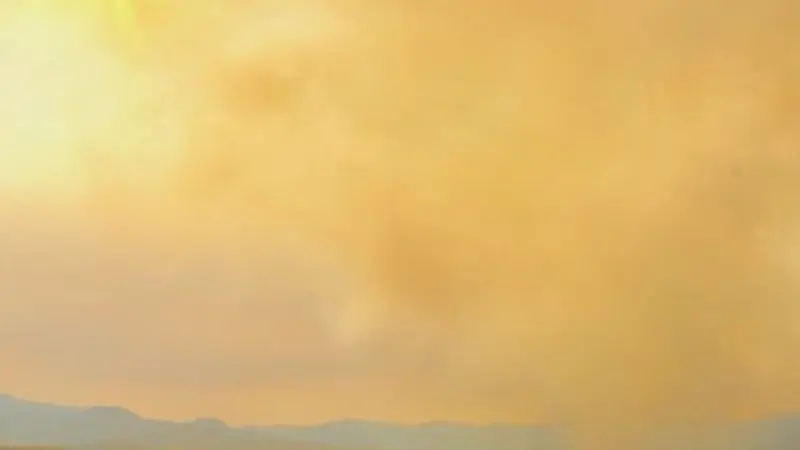 Plumes of smoke are seen from miles away as a rangeland wildfire burns outside of the small town of Antelope in Wasco County, Oregon. Photo by Emily Jane Davis, Oregon State University.