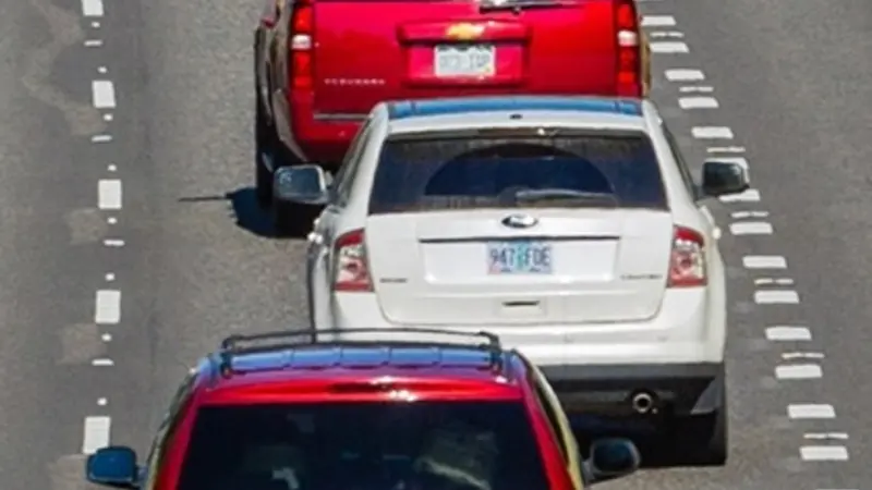 Heavy freeway traffic.