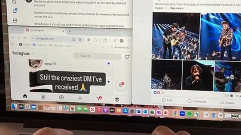 Laptop screen showing Twitter, Facebook and Instragram