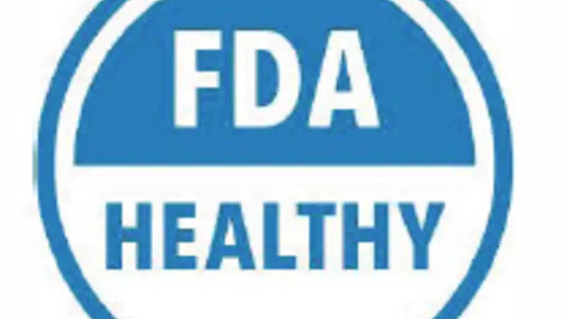 Blue and white circular label that says FDA Healthy