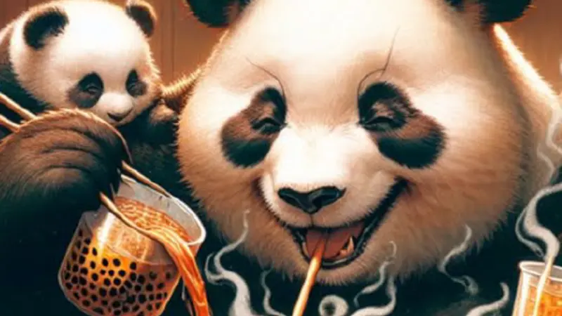 AI-generated image of dining pandas
