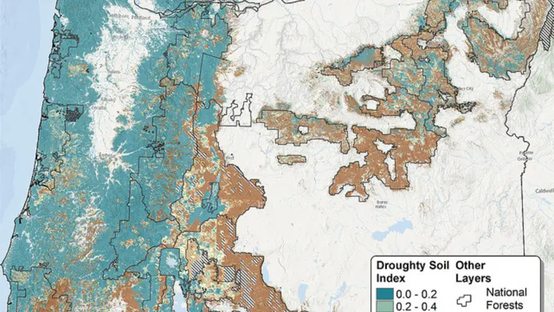 Map shows the probability of drought-prone forest soils in Oregon