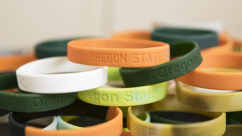 Silicone chemical-sampling wristbands developed by Kim Anderson’s research team at Oregon State monitor exposure to environmental pollutants