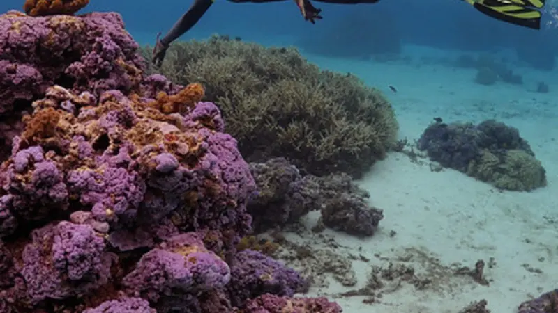 Rebecca Vega Thurber, a coral microbiologist at Oregon State University, surveys a coral reef on Mo'orea, French Polynesia.