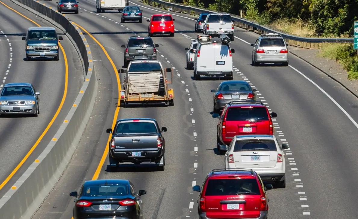 Heavy freeway traffic.