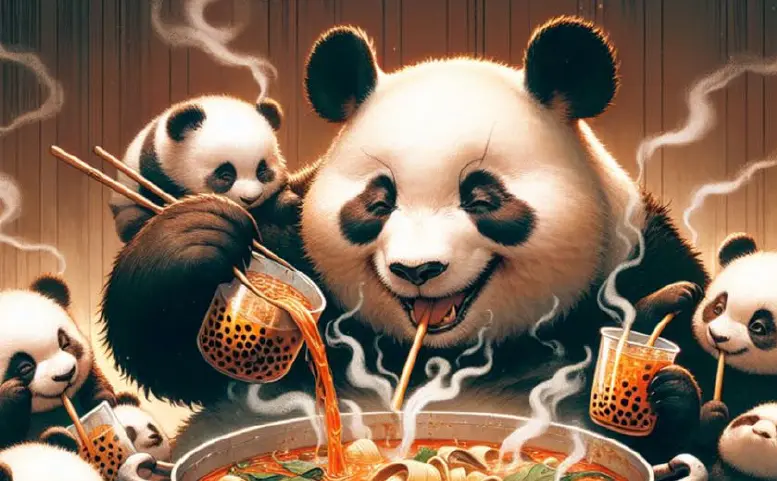 AI-generated image of dining pandas