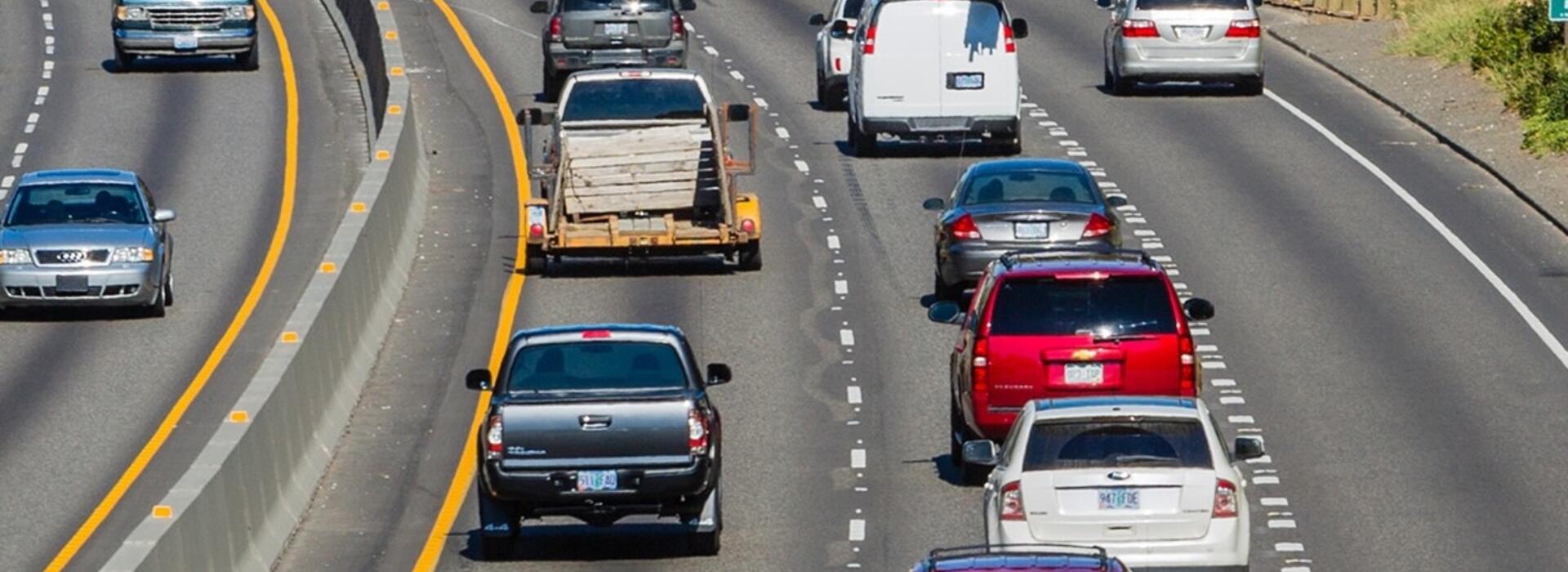Heavy freeway traffic.