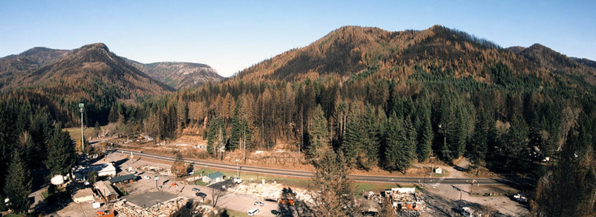 Fire-damaged Detroit, Oregon, following the 2020 Labor Day blazes.