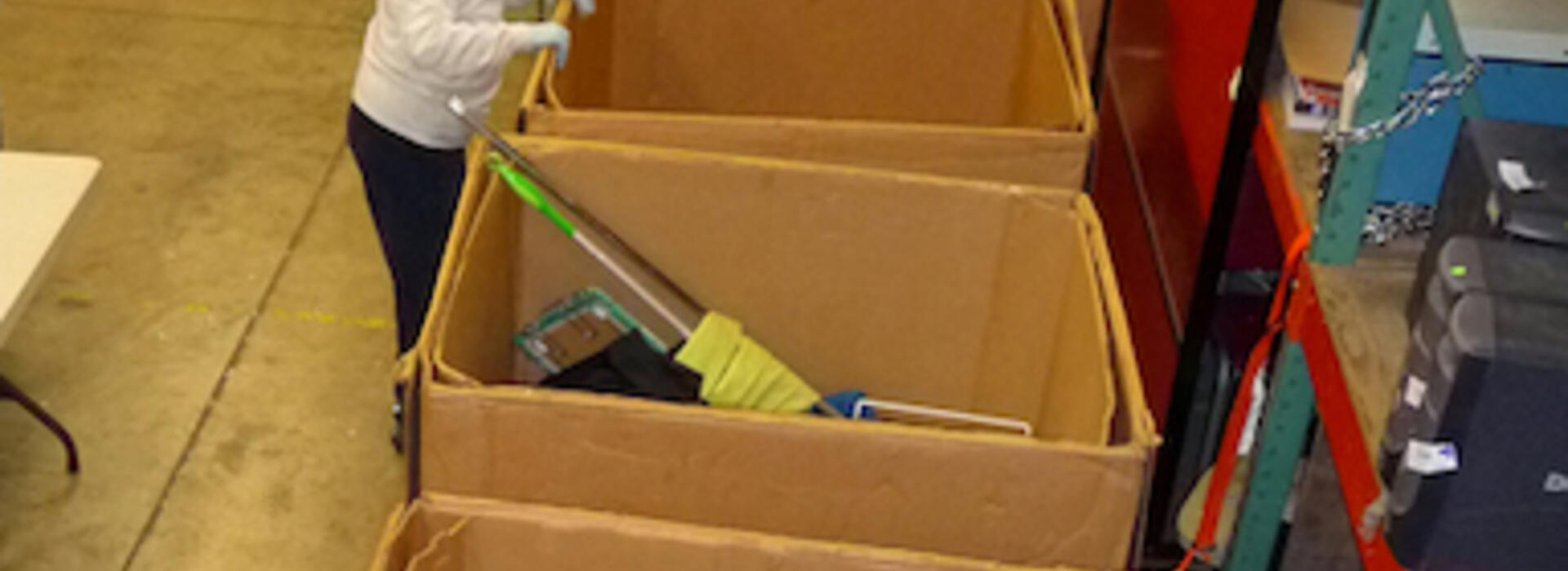 volunteers sorting boxes
