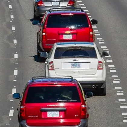 Heavy freeway traffic.