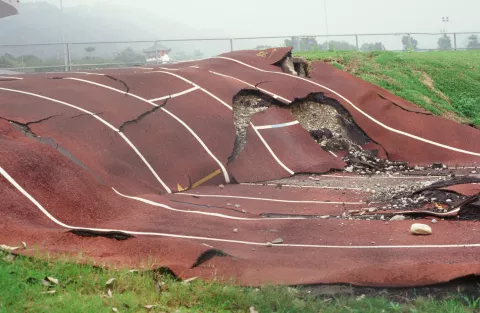 Earthquake-damaged track